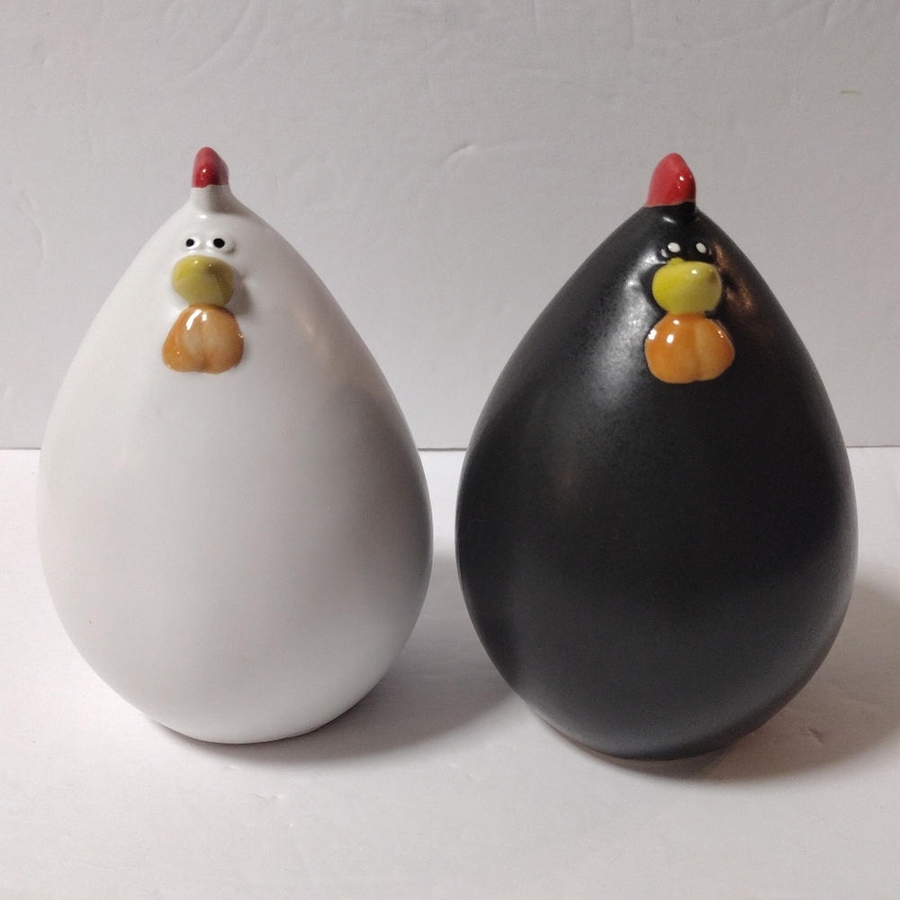 2-Piece Egg Shaped Ceramic Chicken Figure Farmhouse Home Decor 5" By Greenbier